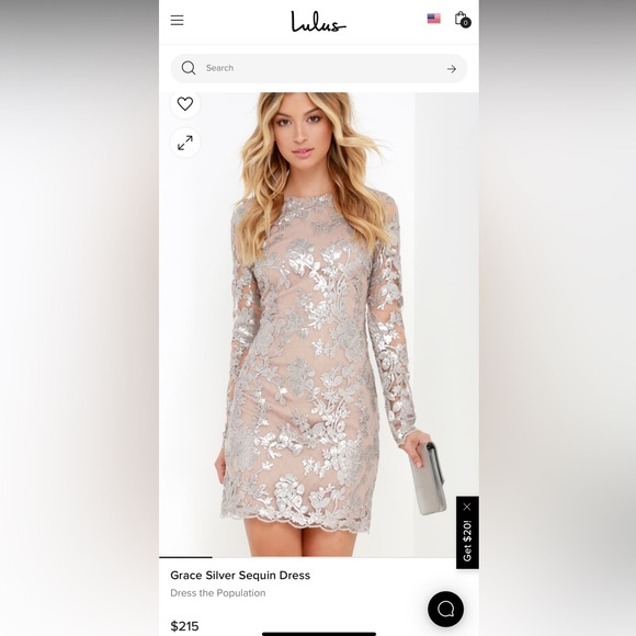 ‘Grace’ Dress in Silver & Tan by Dress the Population - Picture 5 of 15